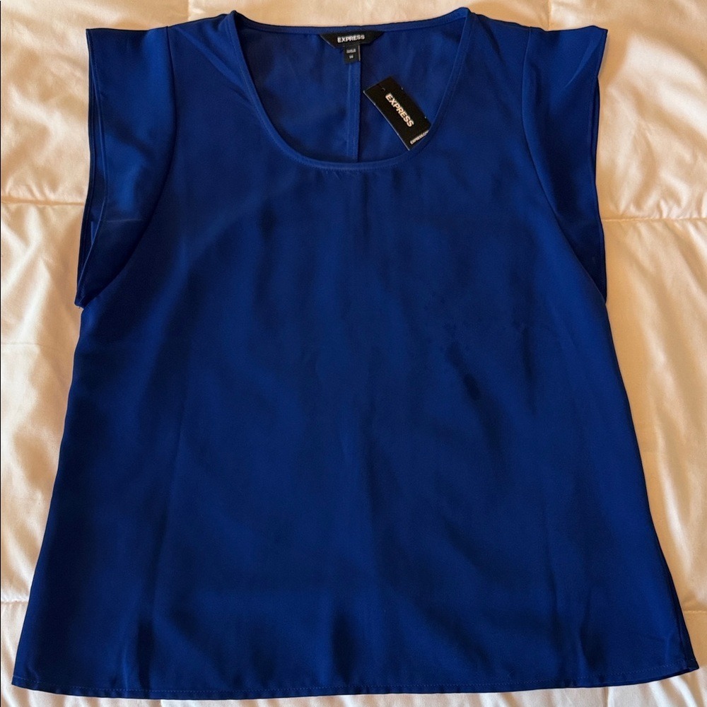 Express Cobalt Blue Sleeveless Scoop Neck Blouse Tulip Cap Sleeve XS NWT